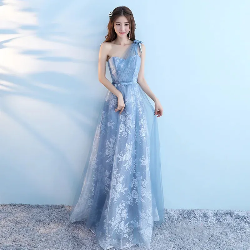 Elegant Bridesmaid Dresses for Women Blue Long Dress Tulle Appliques Wedding Banquet GownTemperament Ladies Prom Evening Dresses