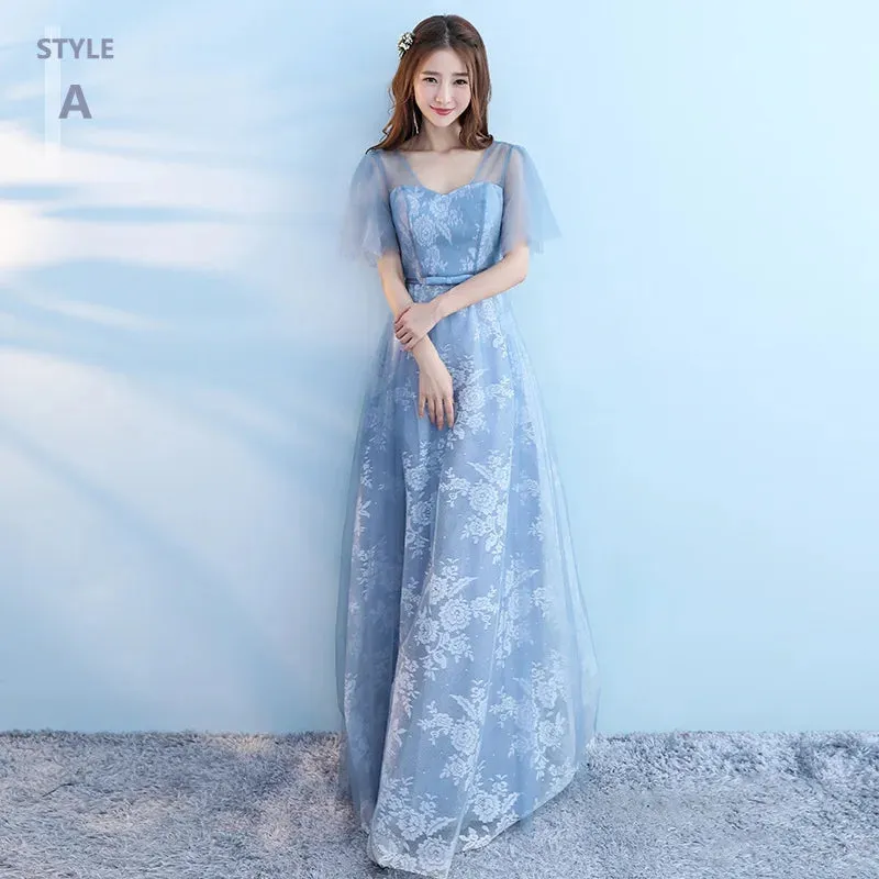 Elegant Bridesmaid Dresses for Women Blue Long Dress Tulle Appliques Wedding Banquet GownTemperament Ladies Prom Evening Dresses