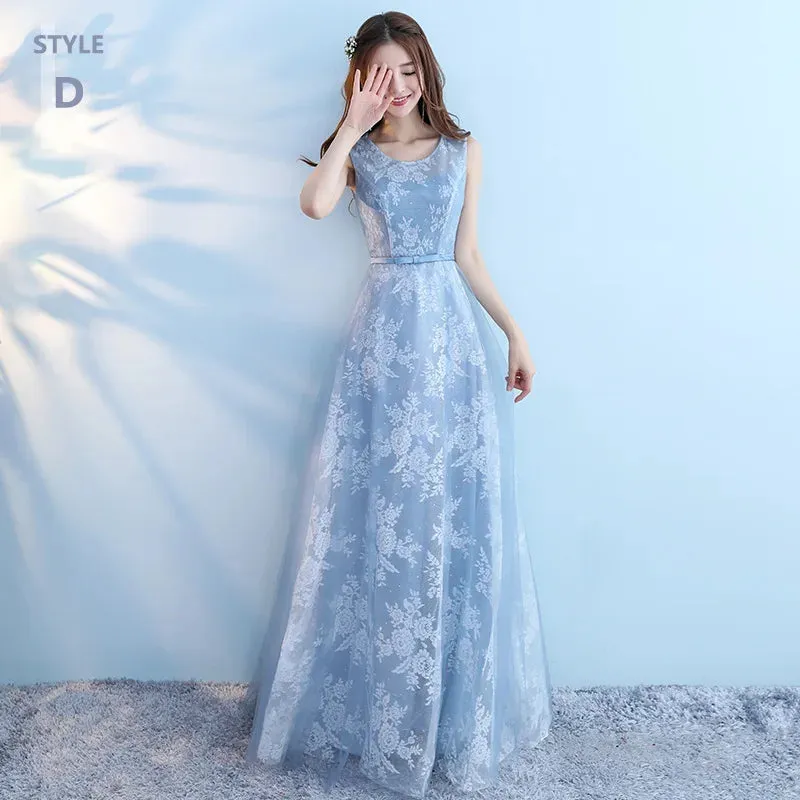Elegant Bridesmaid Dresses for Women Blue Long Dress Tulle Appliques Wedding Banquet GownTemperament Ladies Prom Evening Dresses
