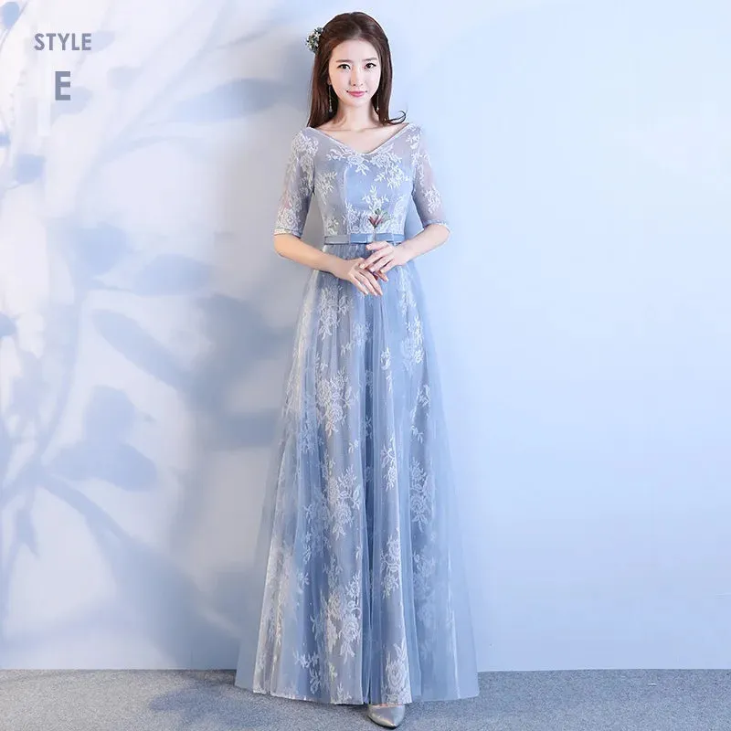 Elegant Bridesmaid Dresses for Women Blue Long Dress Tulle Appliques Wedding Banquet GownTemperament Ladies Prom Evening Dresses