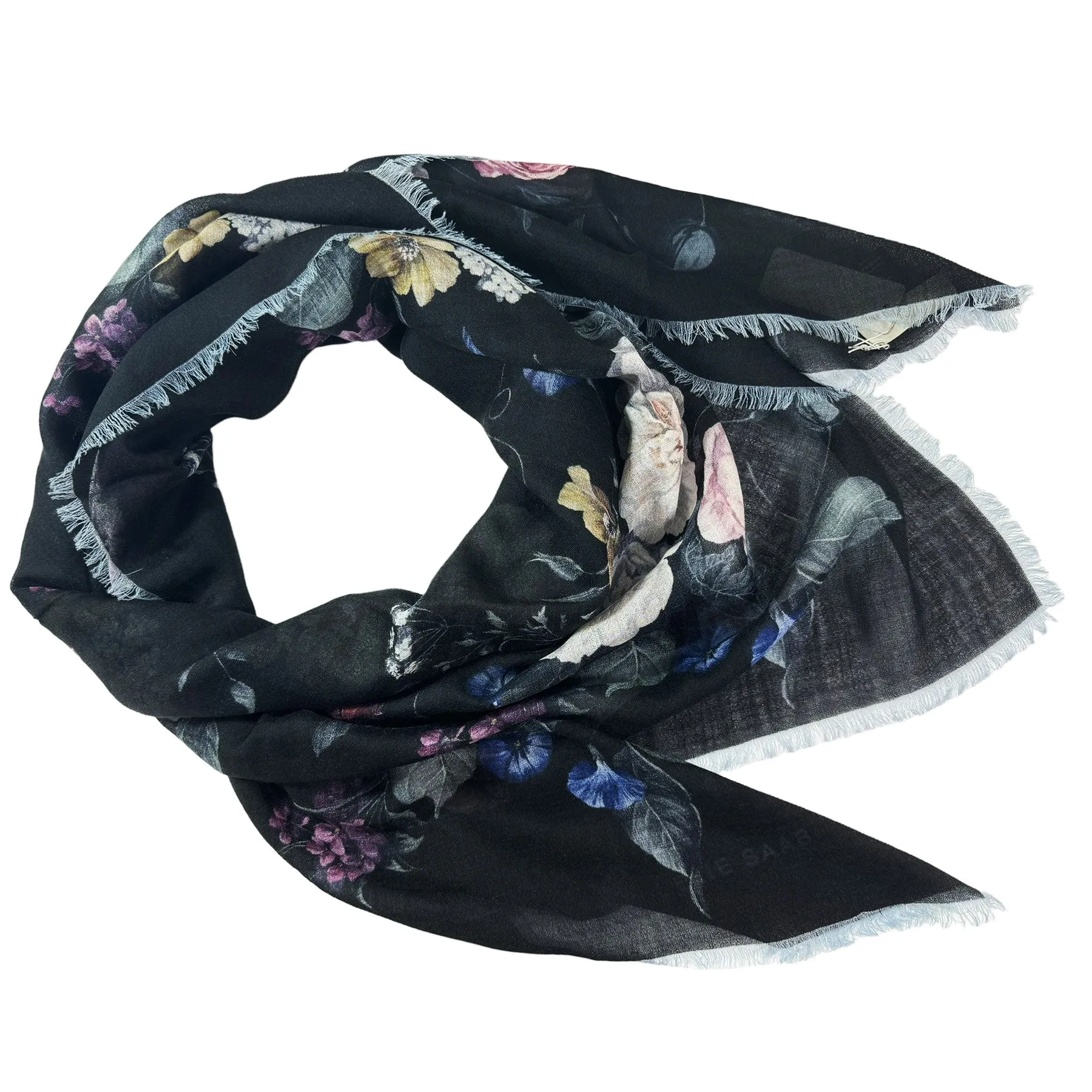 Elie Saab Scarf Floral - Extra Large 55 Inch Square Wool Wrap