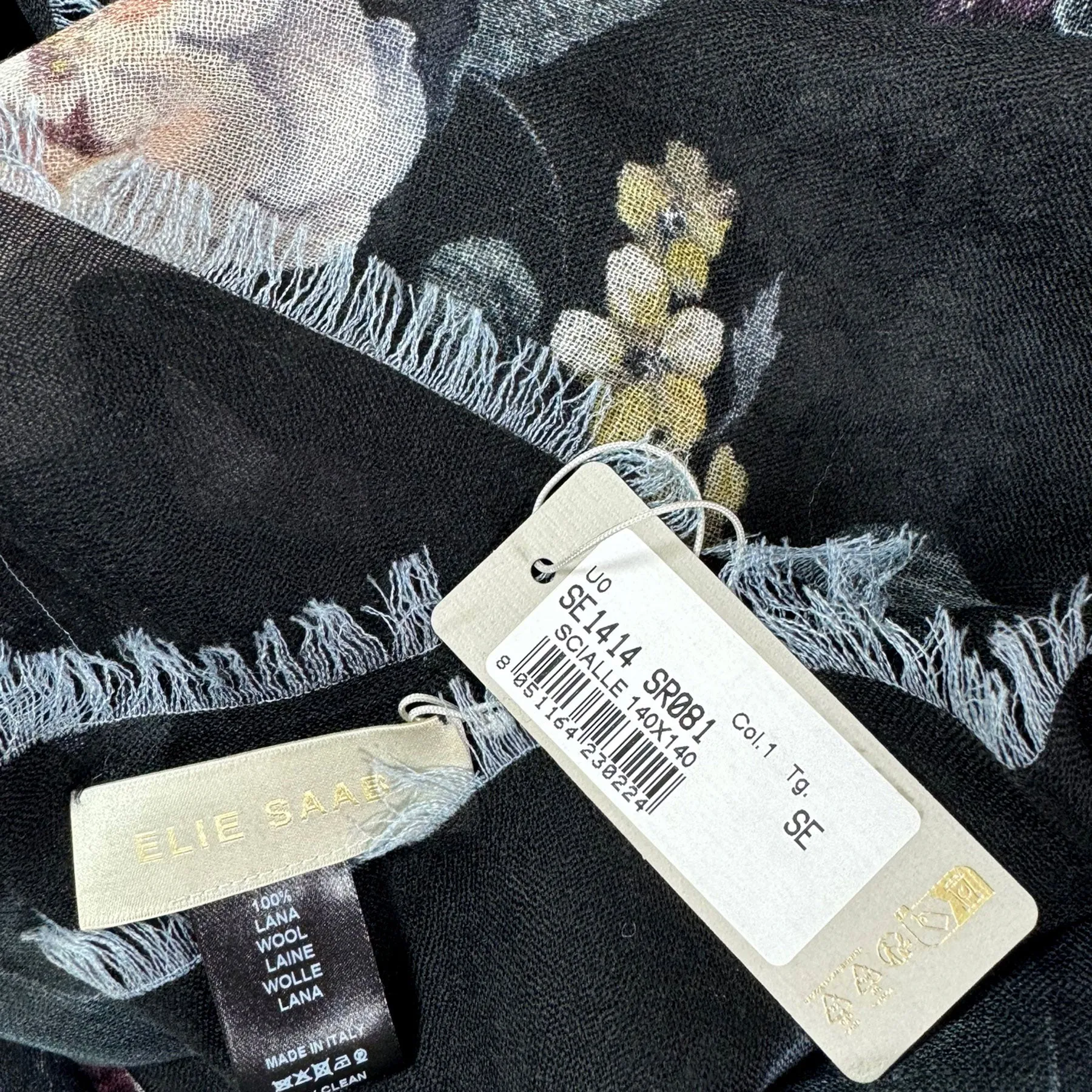 Elie Saab Scarf Floral - Extra Large 55 Inch Square Wool Wrap