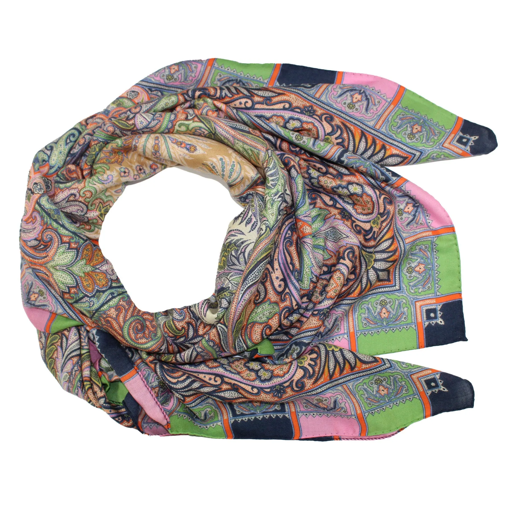 Etro Scarf Ornamental Paisley & Floral - Extra Large Square Cashmere Silk Shawl