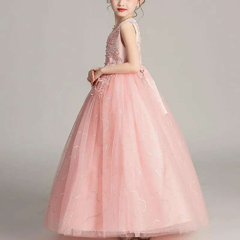 Girls Princess Sleeveless Flower Birthday / Wedding Party Banquet Long Dress