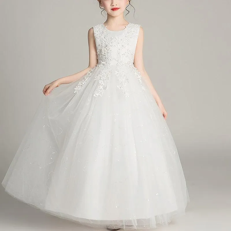 Girls Princess Sleeveless Flower Birthday / Wedding Party Banquet Long Dress