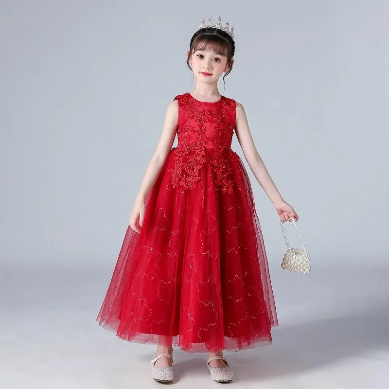 Girls Princess Sleeveless Flower Birthday / Wedding Party Banquet Long Dress