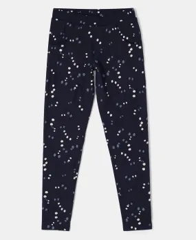 Girl's Super Combed Cotton Elastane Stretch French Terry Printed Jeggings - Navy Blazer Printed