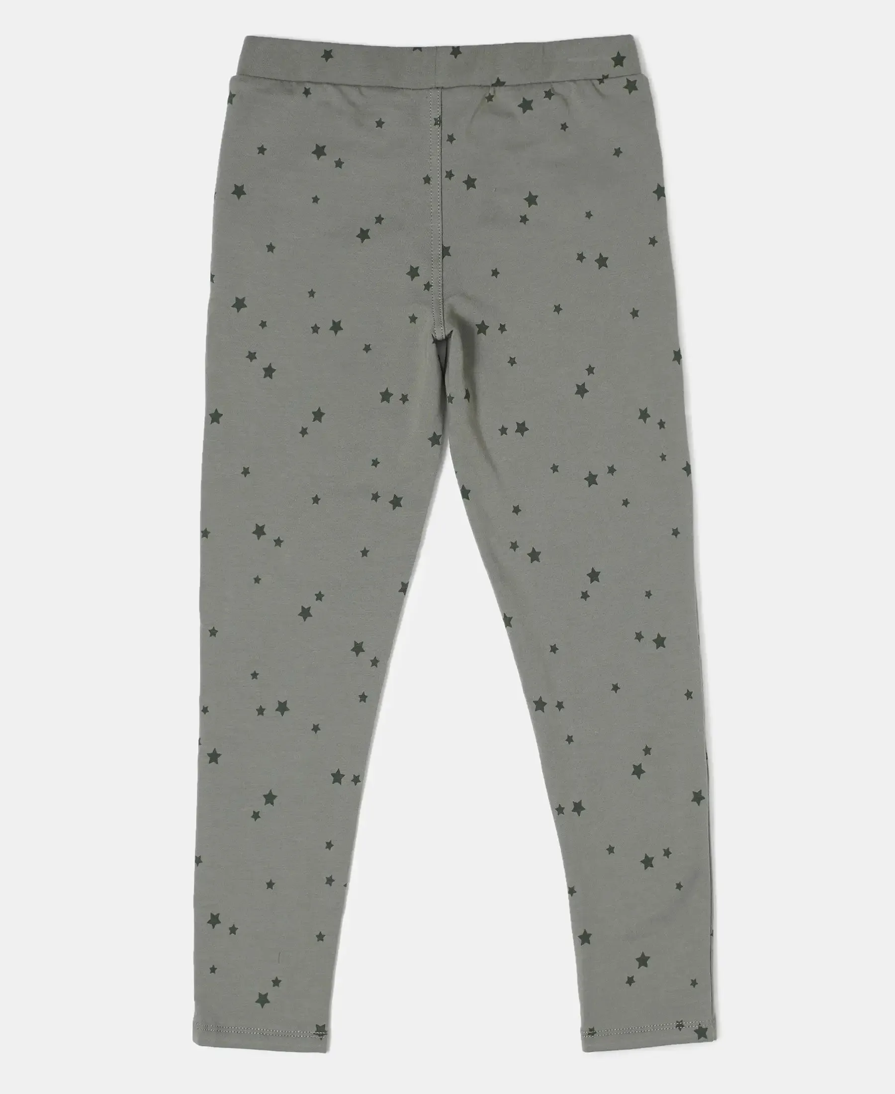 Girl's Super Combed Cotton Elastane Stretch French Terry Printed Jeggings - Sea Spray Printed