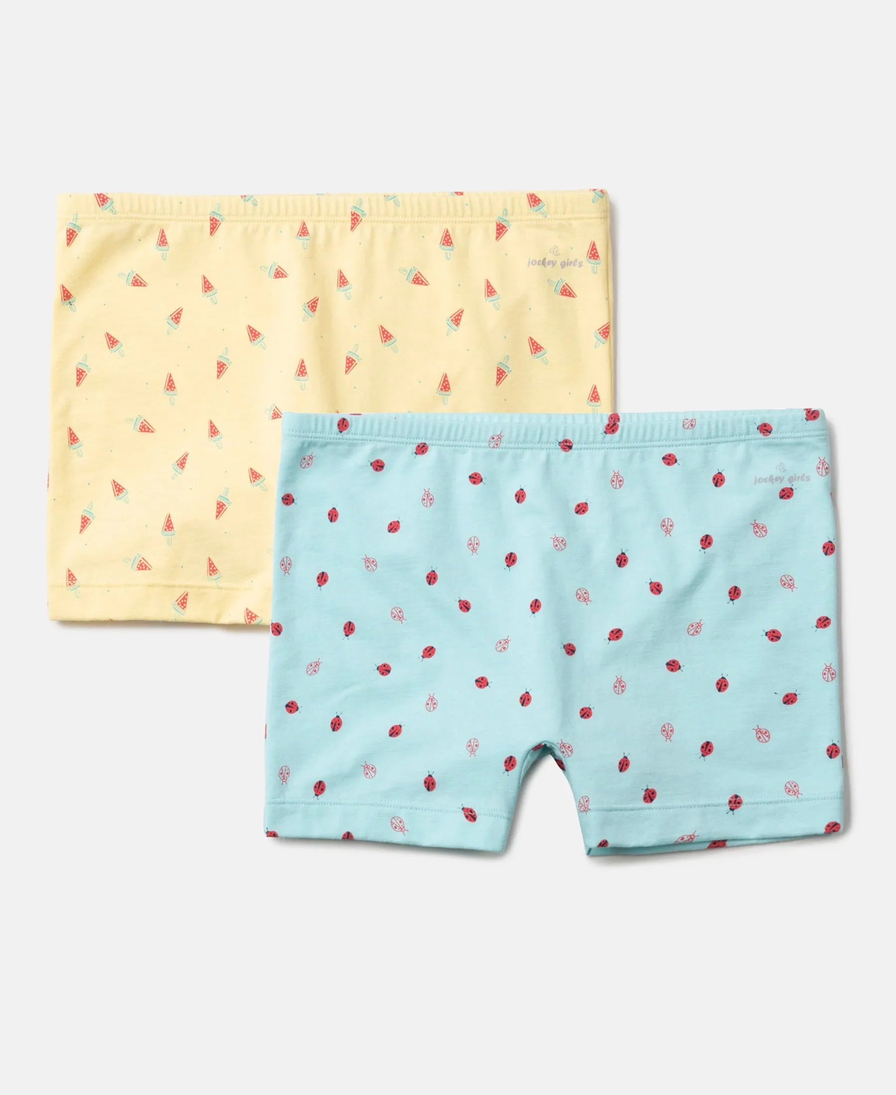 Girls Super Combed Cotton Elastane Stretch Printed Shorties with Concealed Waistband - Assorted (Pack of 2)