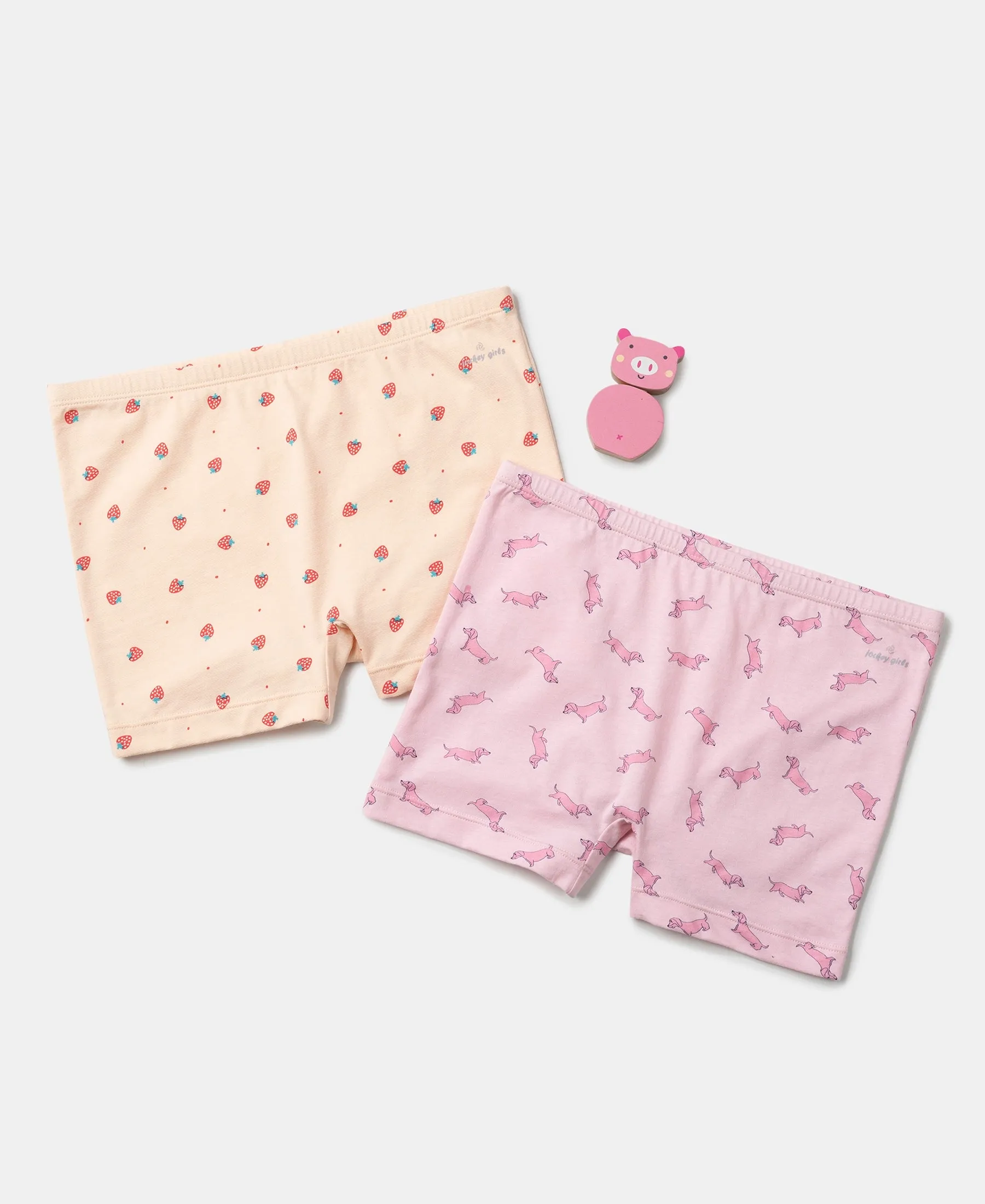 Girls Super Combed Cotton Elastane Stretch Printed Shorties with Concealed Waistband - Assorted (Pack of 2)