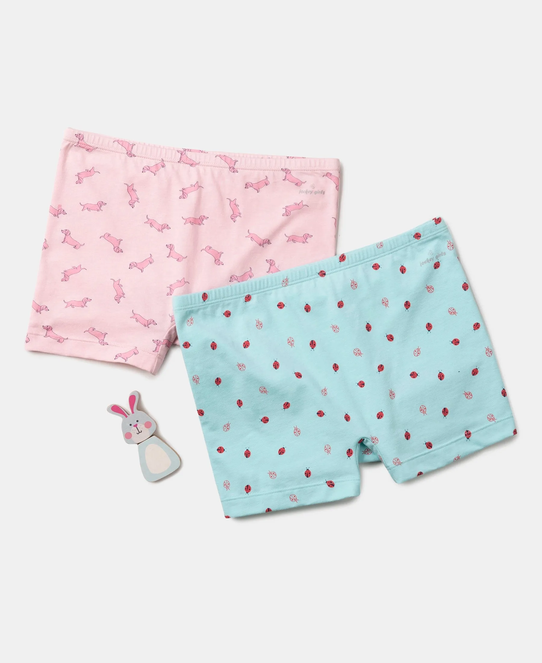 Girls Super Combed Cotton Elastane Stretch Printed Shorties with Concealed Waistband - Assorted (Pack of 2)