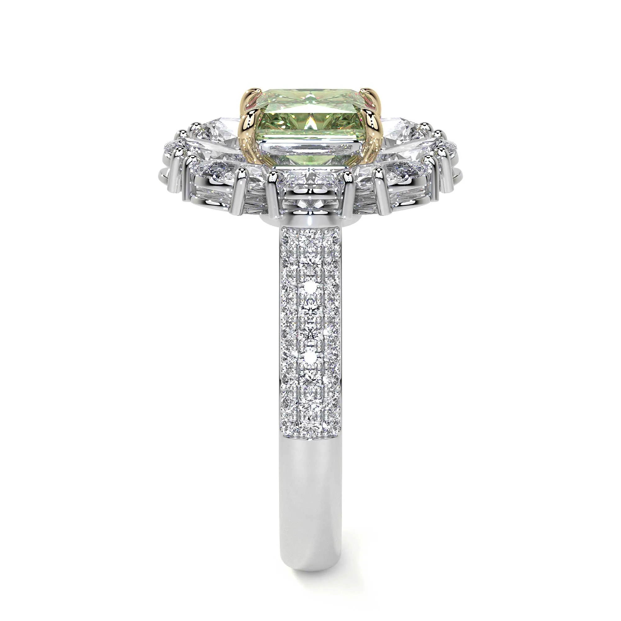 Green Radiant Cluster Diamond Flower Ring