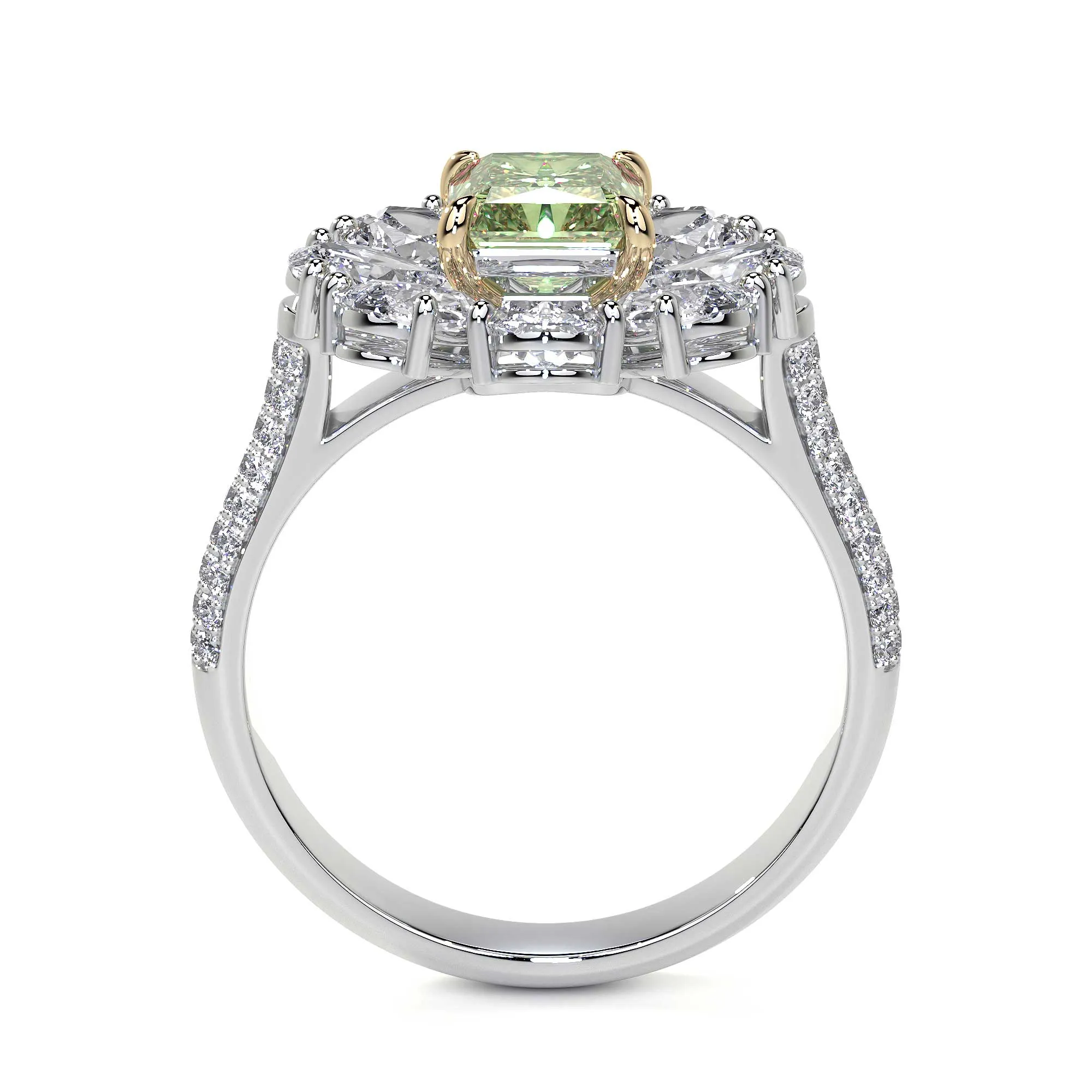 Green Radiant Cluster Diamond Flower Ring