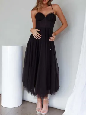Halter Sleeveless Mesh Pleated Dress