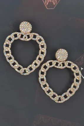 Heart Shape Rhinestone Chain Earring