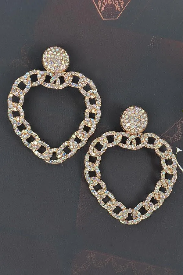 Heart Shape Rhinestone Chain Earring