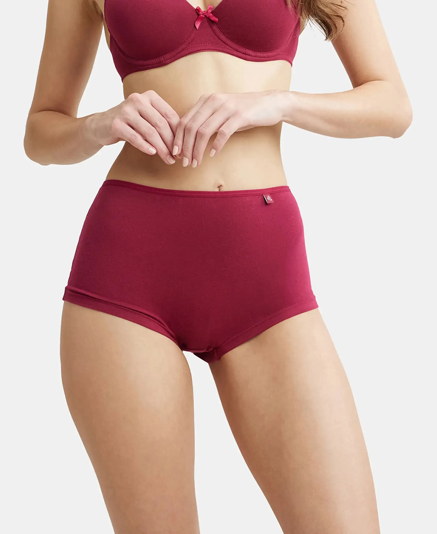 High Coverage Super Combed Cotton Elastane Stretch Boy Leg With Concealed Waistband and StayFresh Treatment - Beet Red