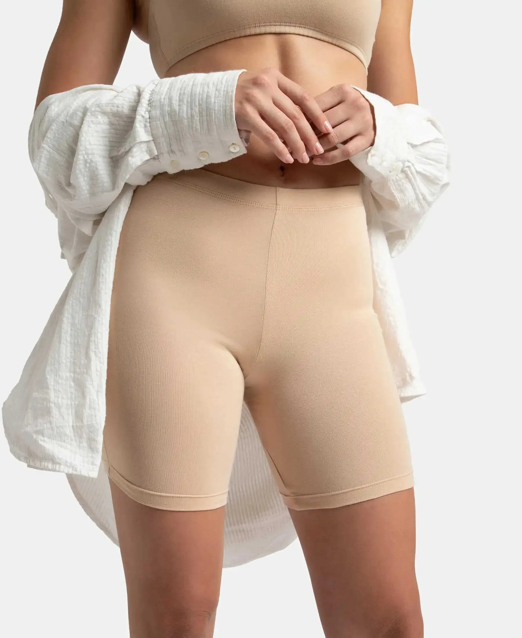 High Coverage Super Combed Cotton Elastane Stretch Shorties With Concealed Waistband - Skin