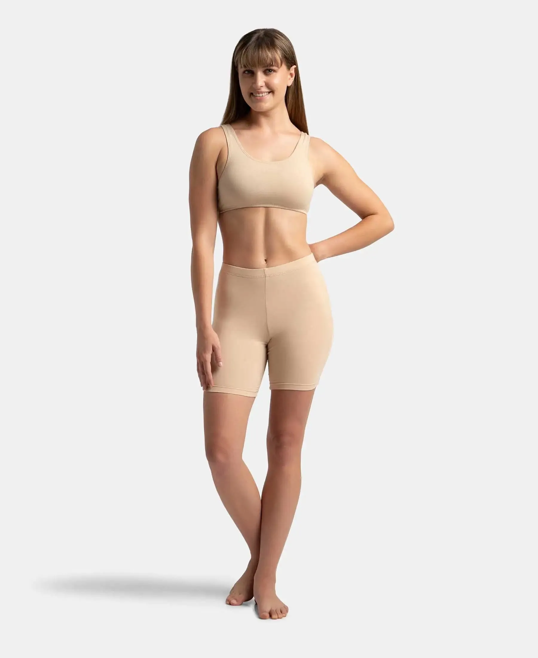 High Coverage Super Combed Cotton Elastane Stretch Shorties With Concealed Waistband - Skin