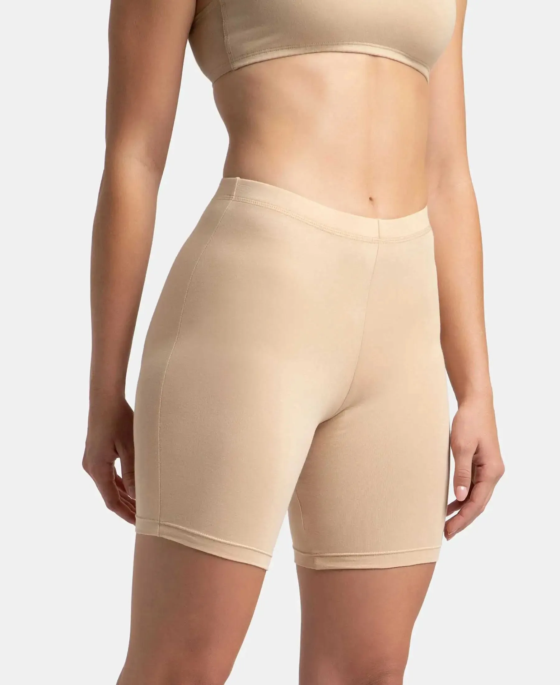 High Coverage Super Combed Cotton Elastane Stretch Shorties With Concealed Waistband - Skin