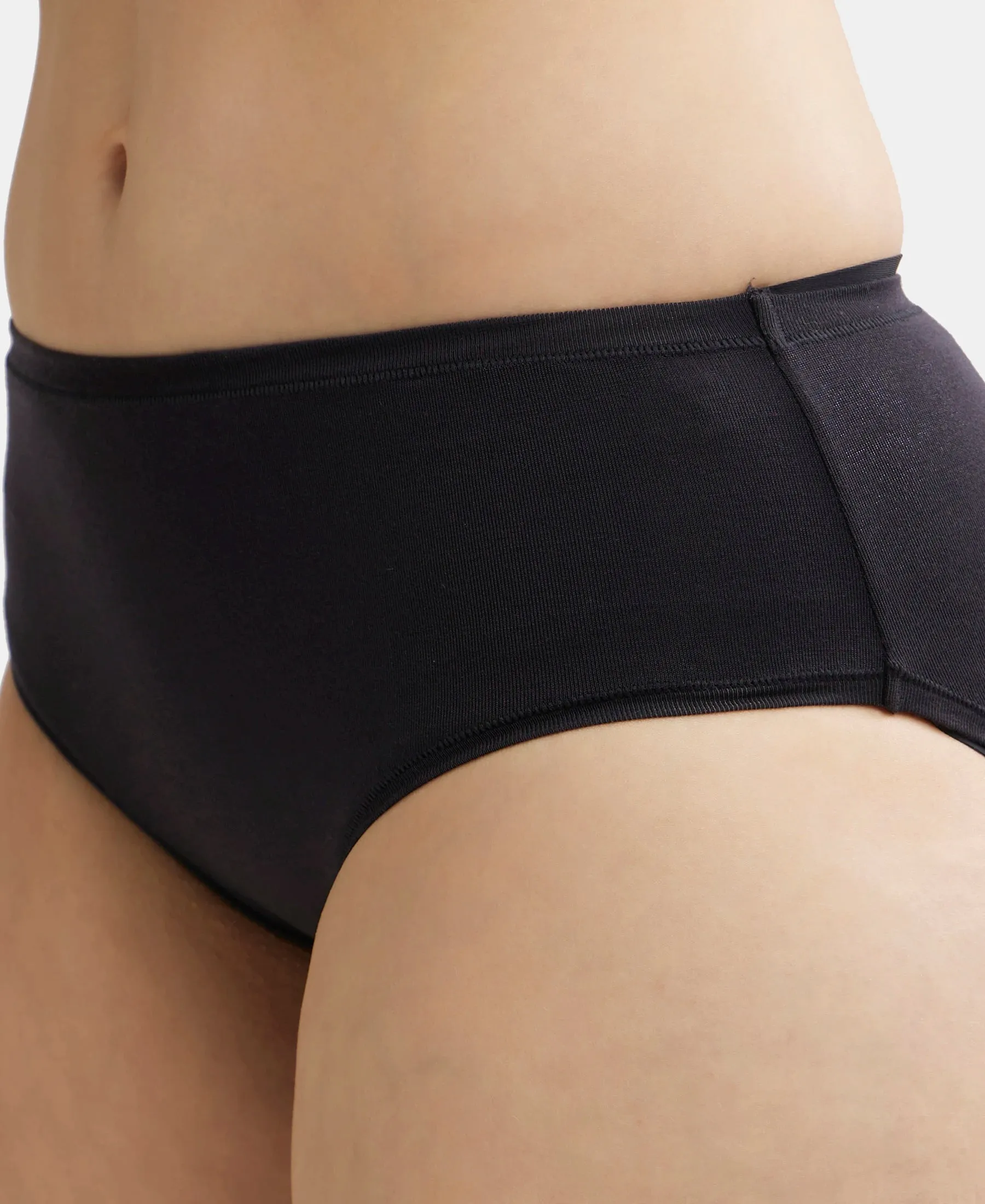 High Coverage Tencel Lyocell Elastane Stretch High Waist Hipster With Concealed Waistband and StayFresh Treatment - Black