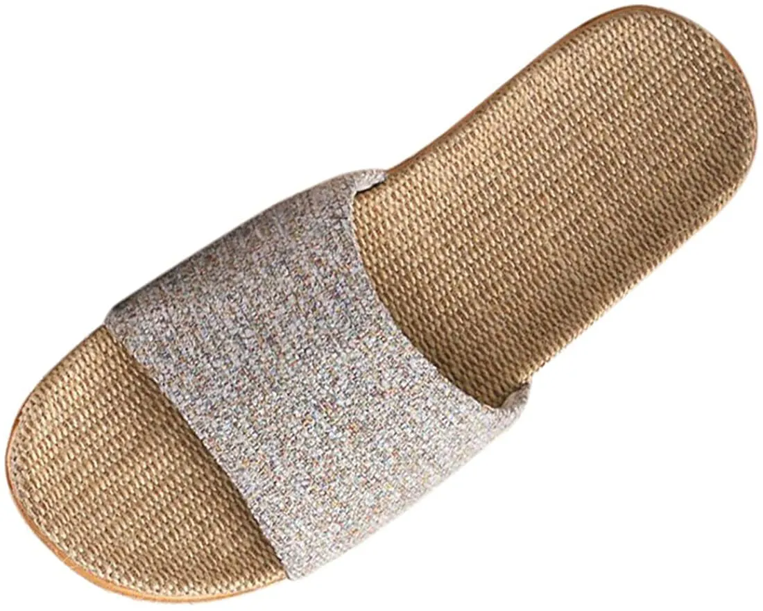 HUAIDE Linen Slippers for Women Men Flax Tatami Slippers Indoor Skid-Proof House Slipper Open Toe