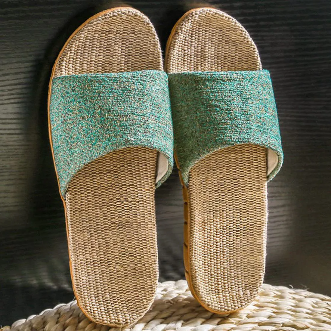 HUAIDE Linen Slippers for Women Men Flax Tatami Slippers Indoor Skid-Proof House Slipper Open Toe