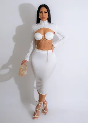 Icon 90's Satin Rhinestones Skirt Set White