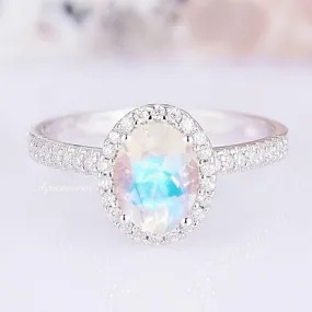 Iris Natural Rainbow Moonstone Ring- Sterling Silver