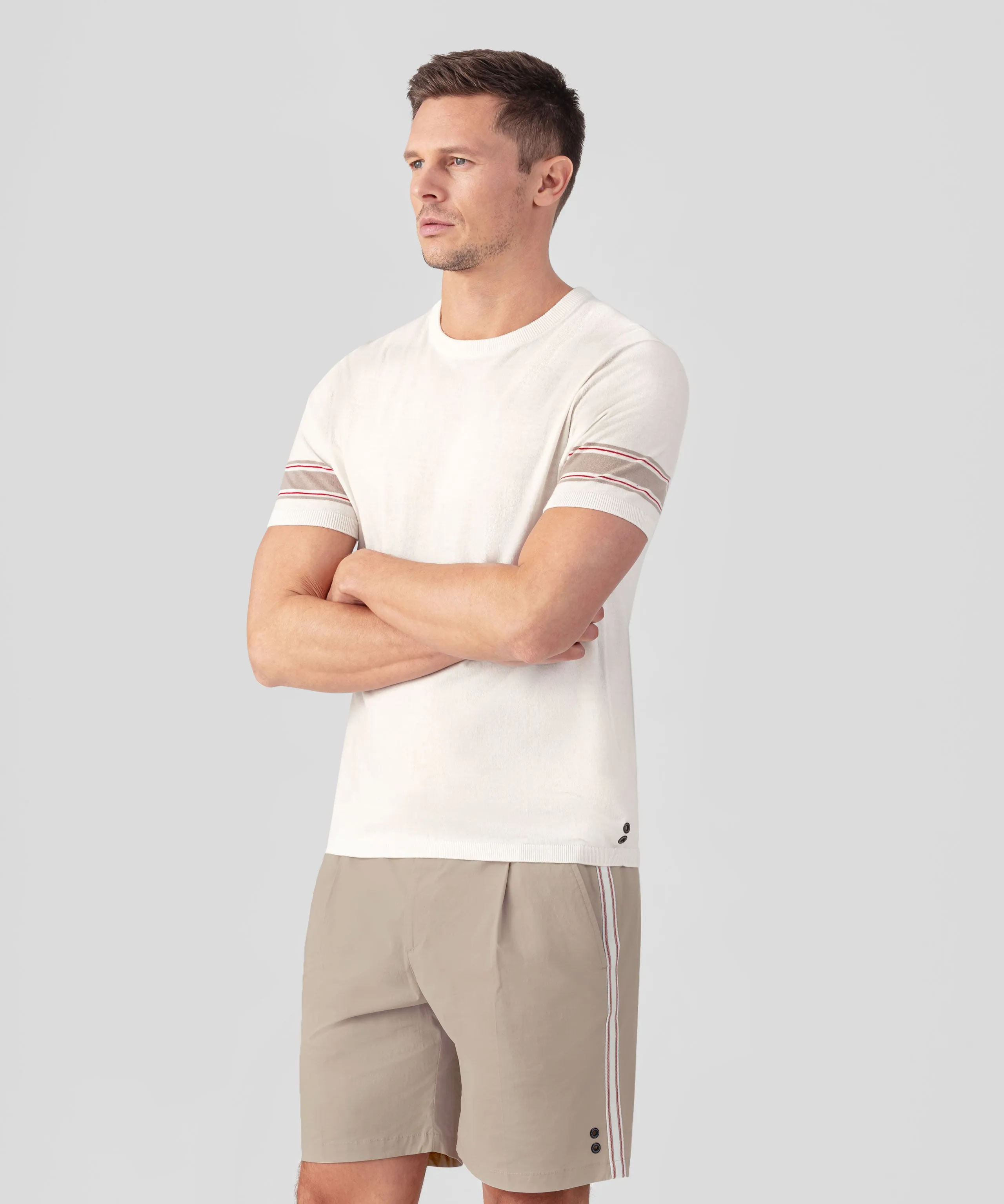 Knitted T-Shirt w. Stripes: Off White