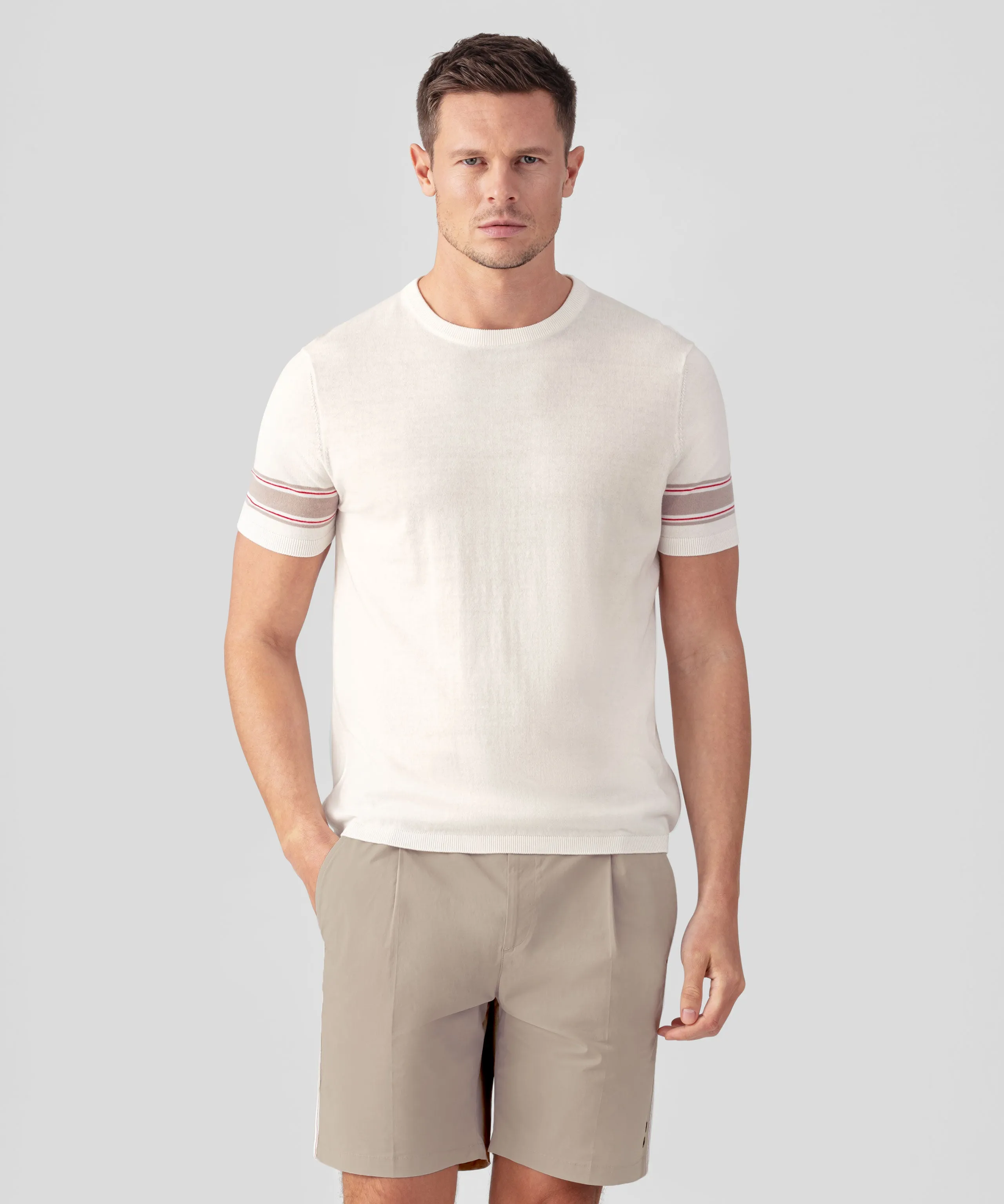 Knitted T-Shirt w. Stripes: Off White