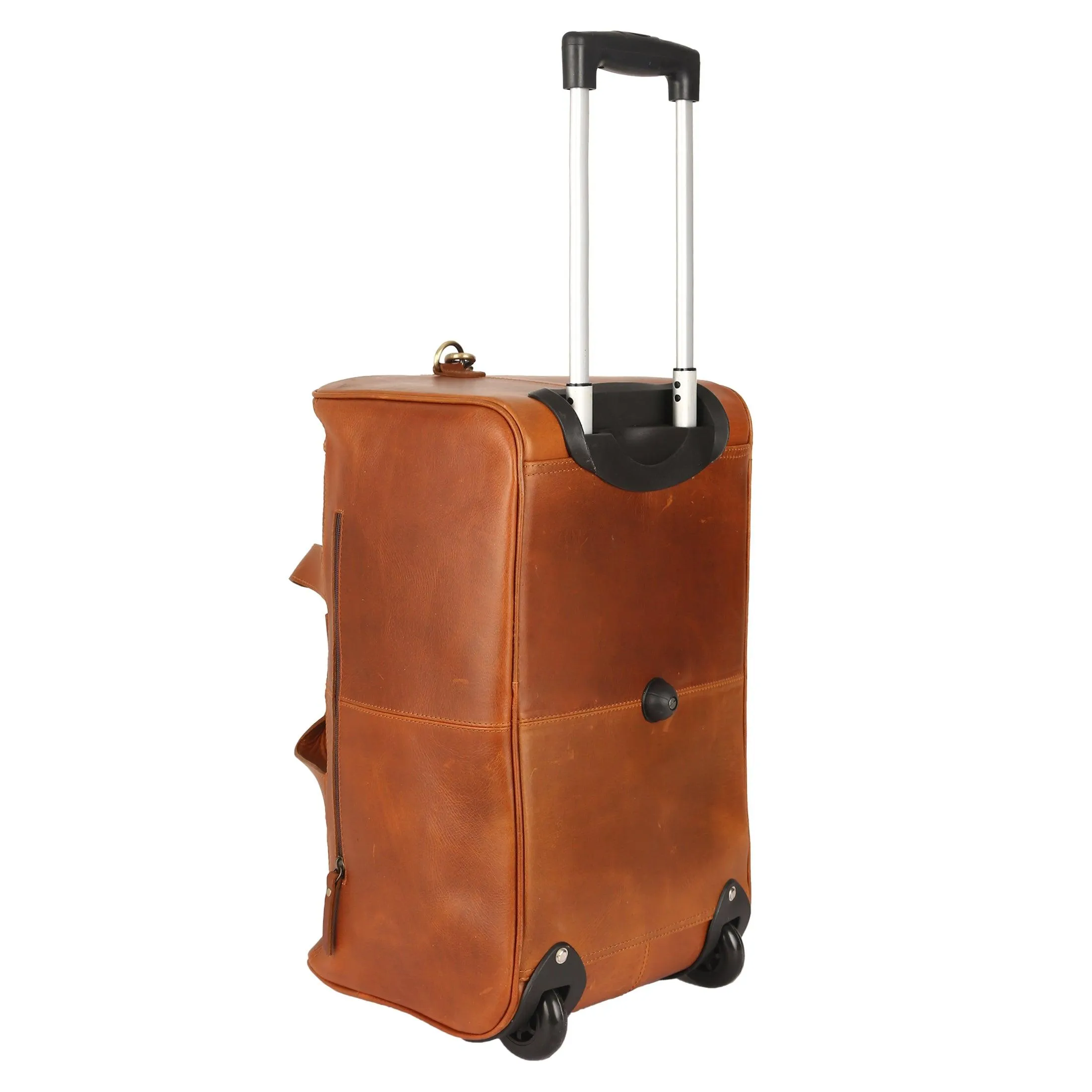 Leather Rolling Travel Duffle Bag for Men Women 21 inch U Zip with wheels Sports Overnight Weekend Duffel Gym Cabin Holdall with wheels for easy carry