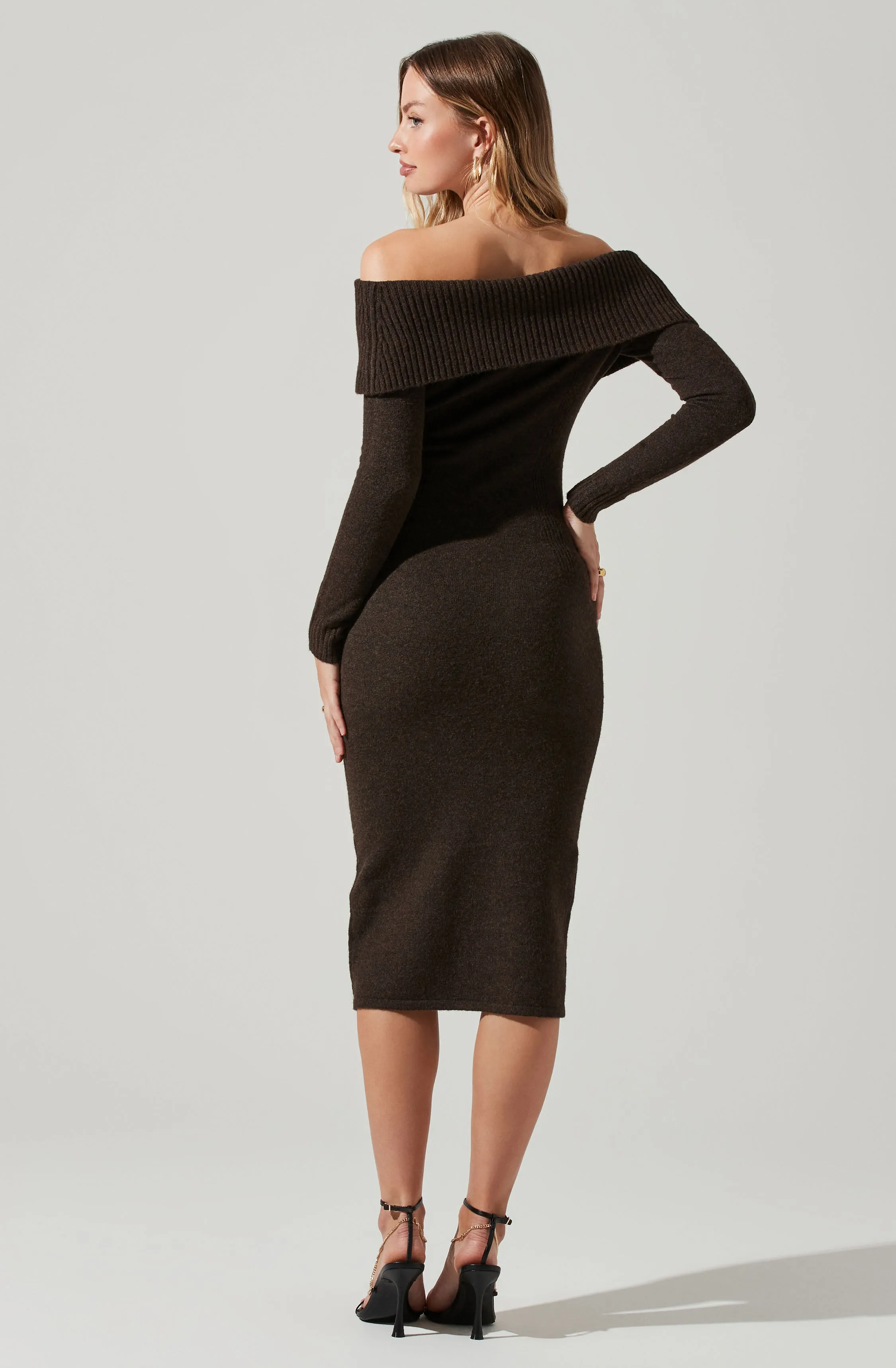 Lillian Off Shoulder Long Sleeve Midi Sweater Dress