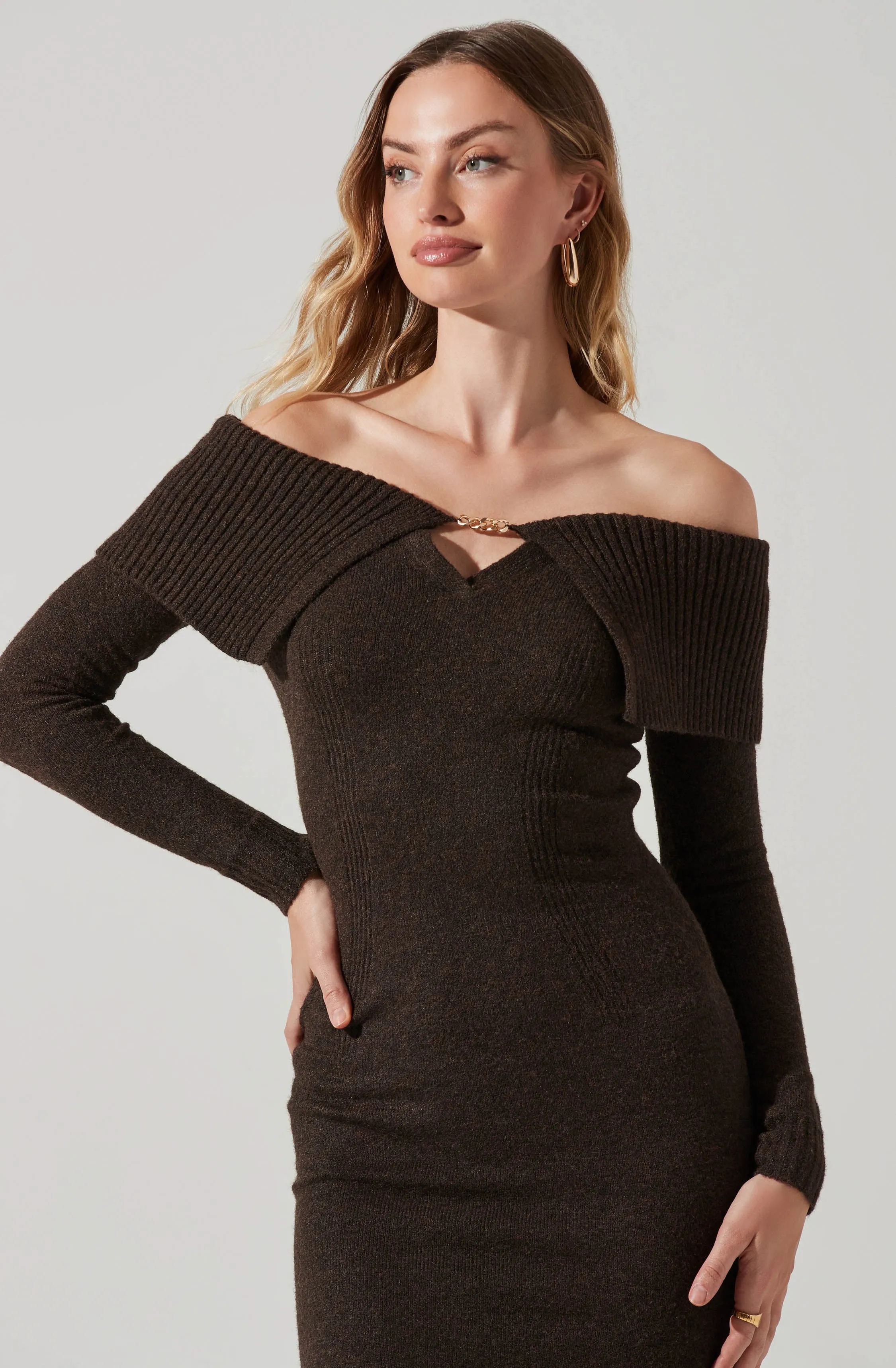 Lillian Off Shoulder Long Sleeve Midi Sweater Dress
