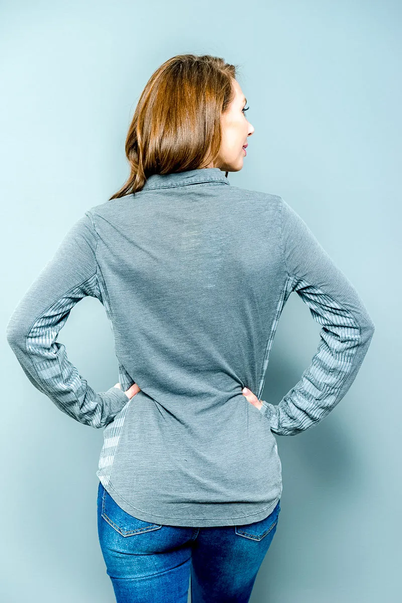 Long Sleeve Button Down Top (15453)