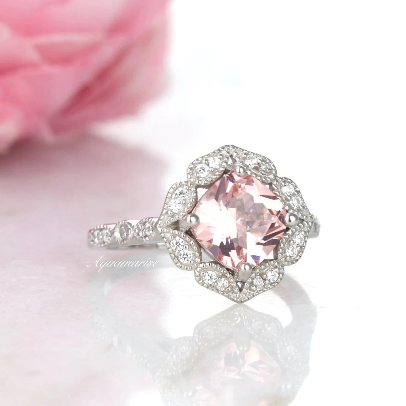 Luxe Cushion Morganite Ring- Sterling Silver