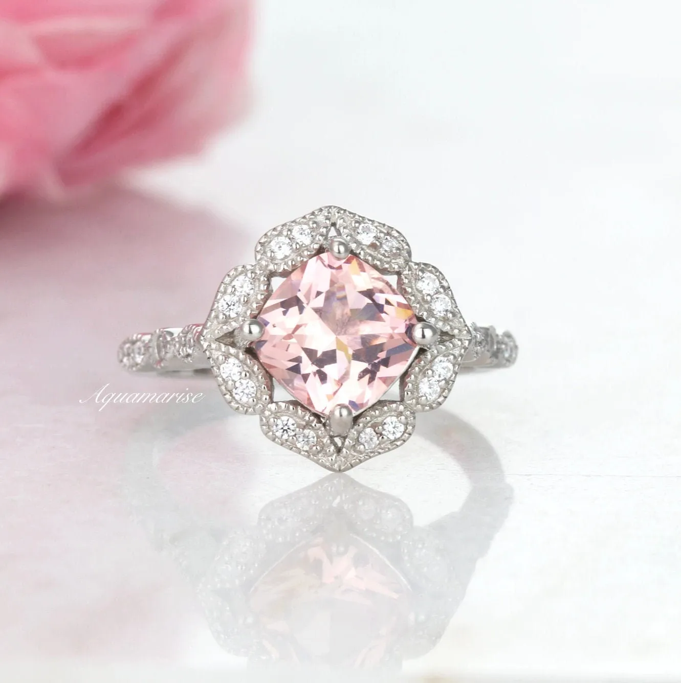 Luxe Cushion Morganite Ring- Sterling Silver
