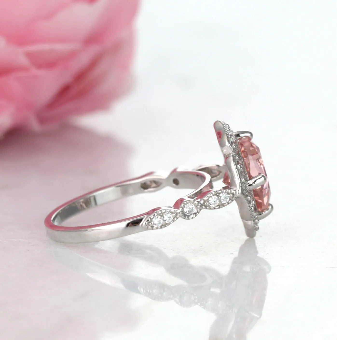 Luxe Cushion Morganite Ring- Sterling Silver