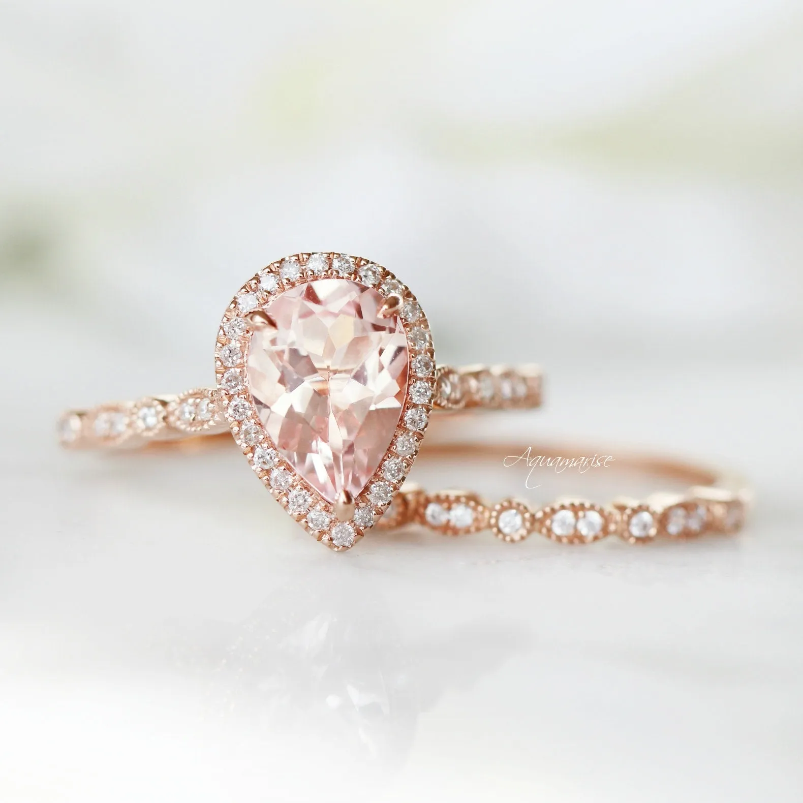 Luxe Teardrop Morganite Ring- 14K Rose Gold Vermeil