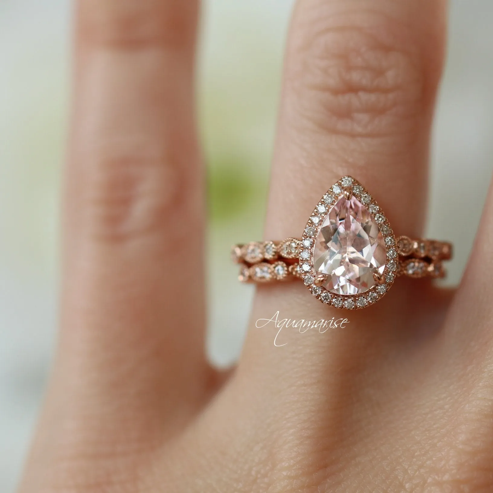 Luxe Teardrop Morganite Ring- 14K Rose Gold Vermeil