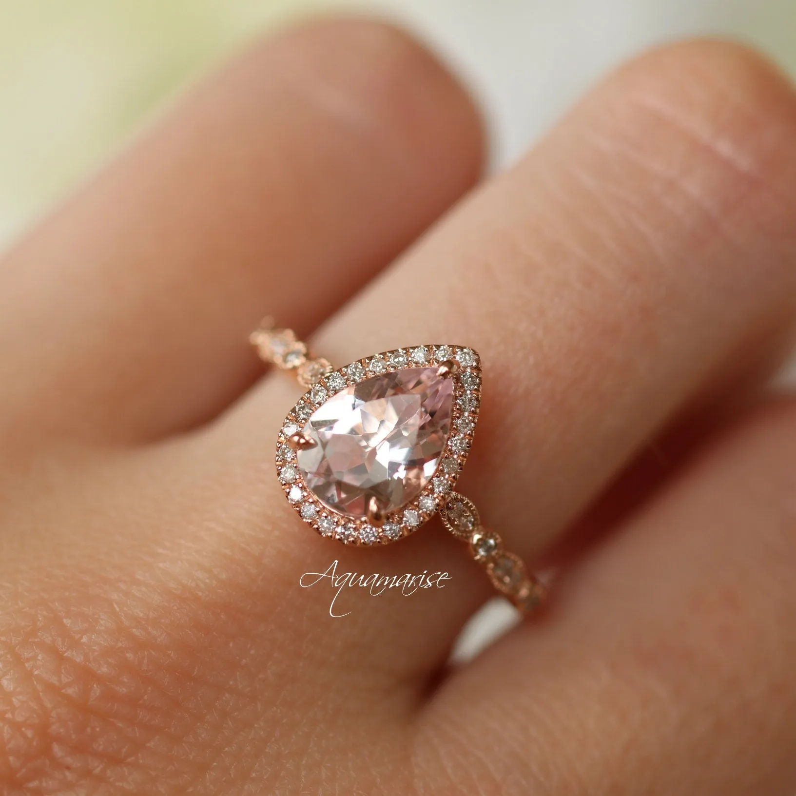 Luxe Teardrop Morganite Ring- 14K Rose Gold Vermeil