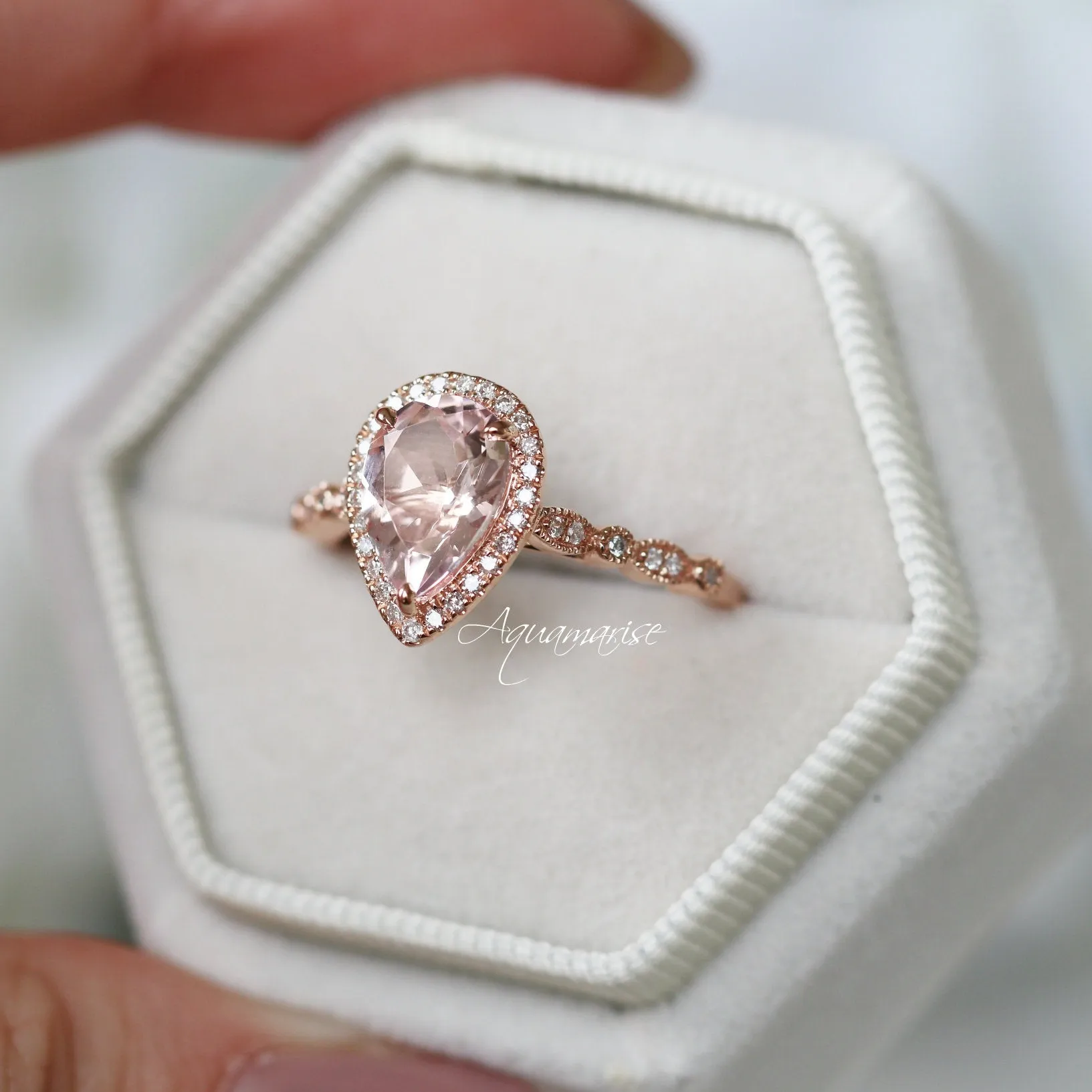 Luxe Teardrop Morganite Ring- 14K Rose Gold Vermeil