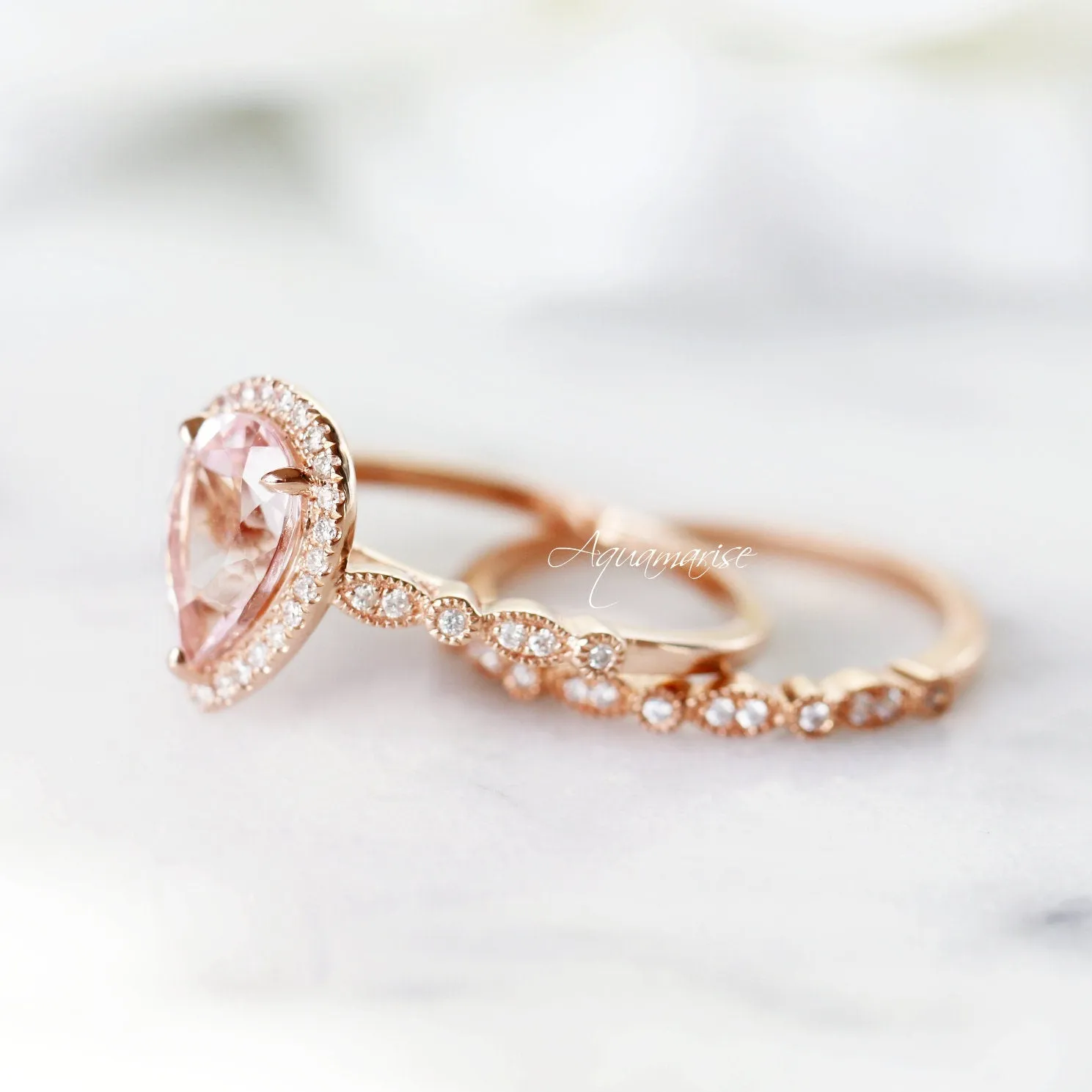Luxe Teardrop Morganite Ring- 14K Rose Gold Vermeil