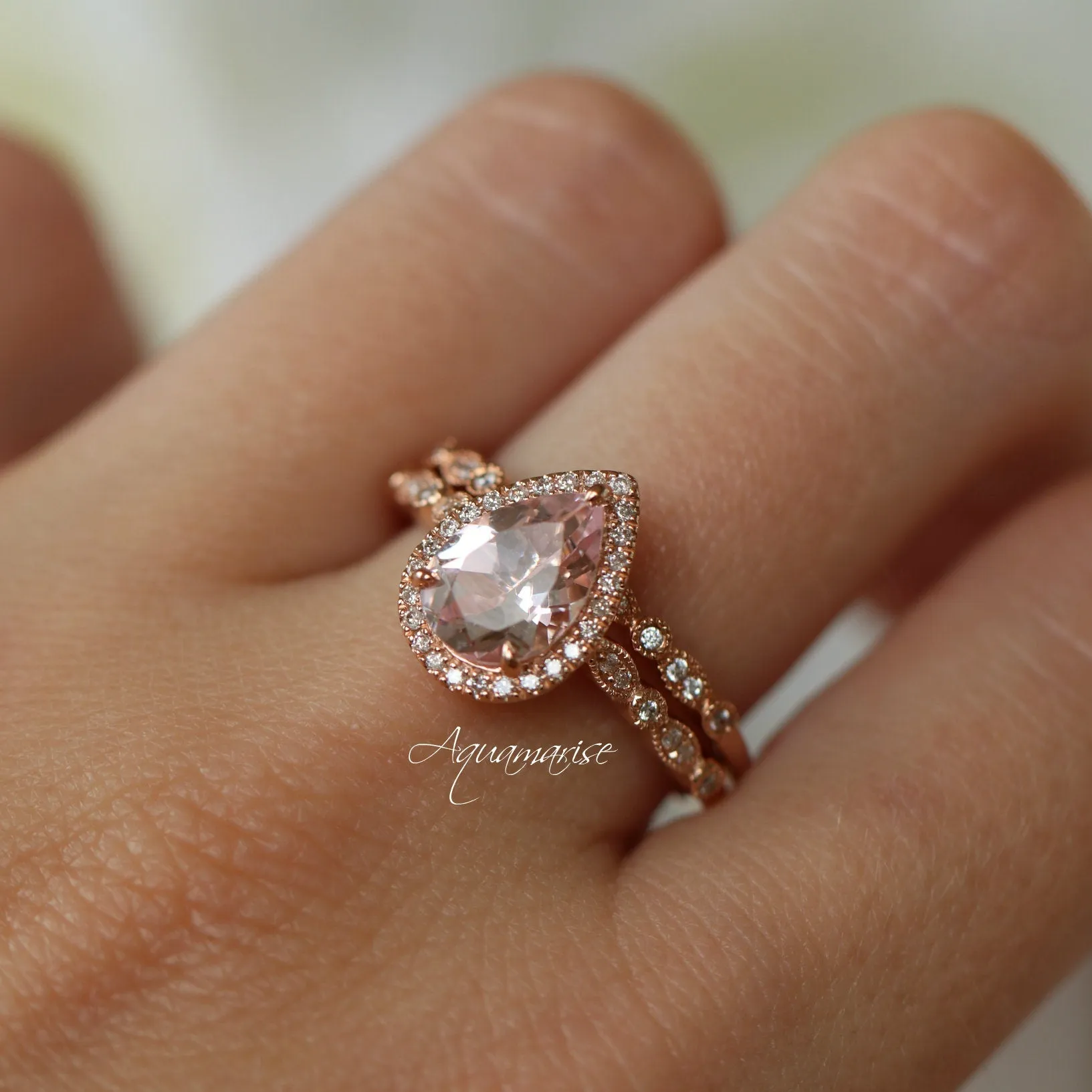 Luxe Teardrop Morganite Ring- 14K Rose Gold Vermeil