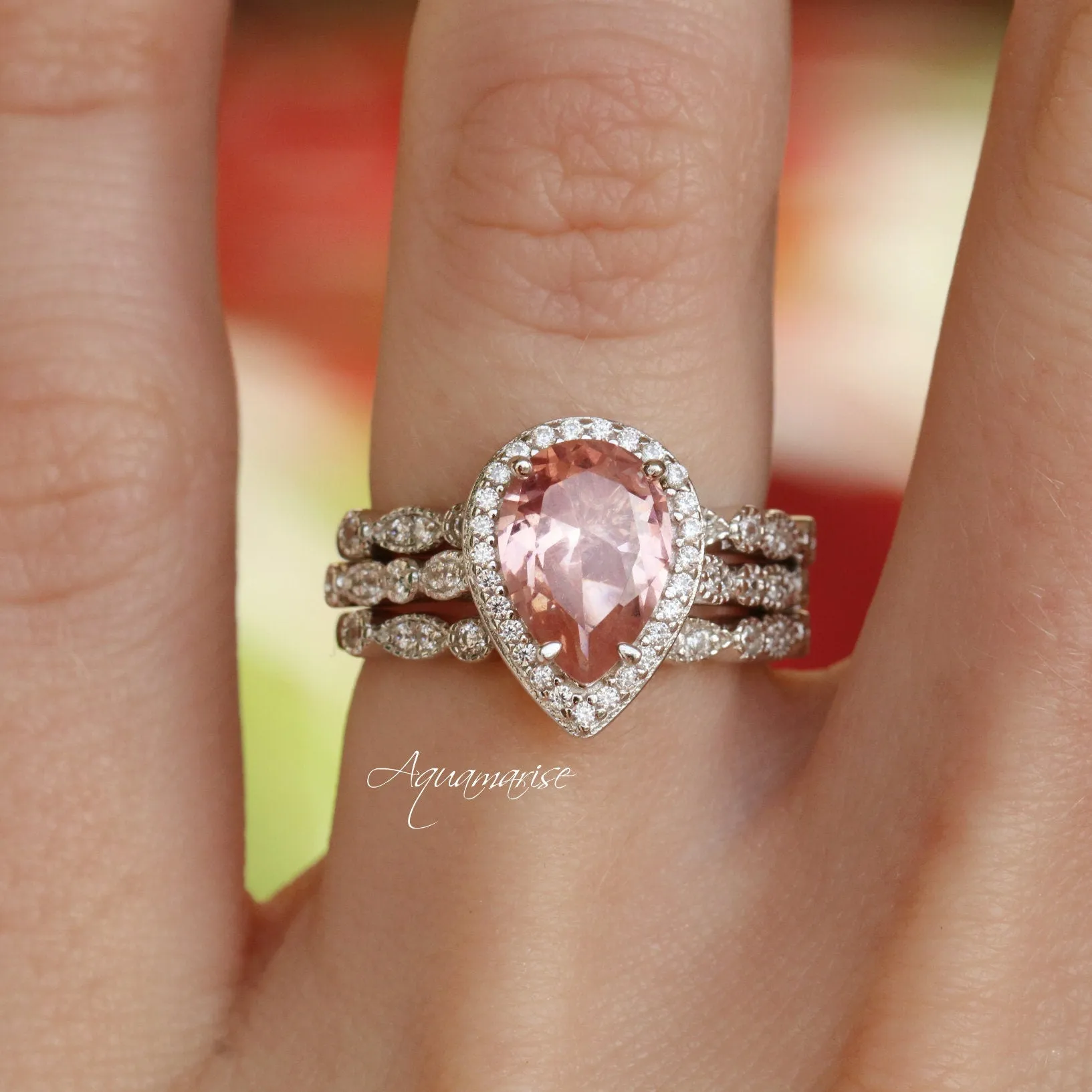 Luxe Teardrop Morganite Ring- Sterling Silver