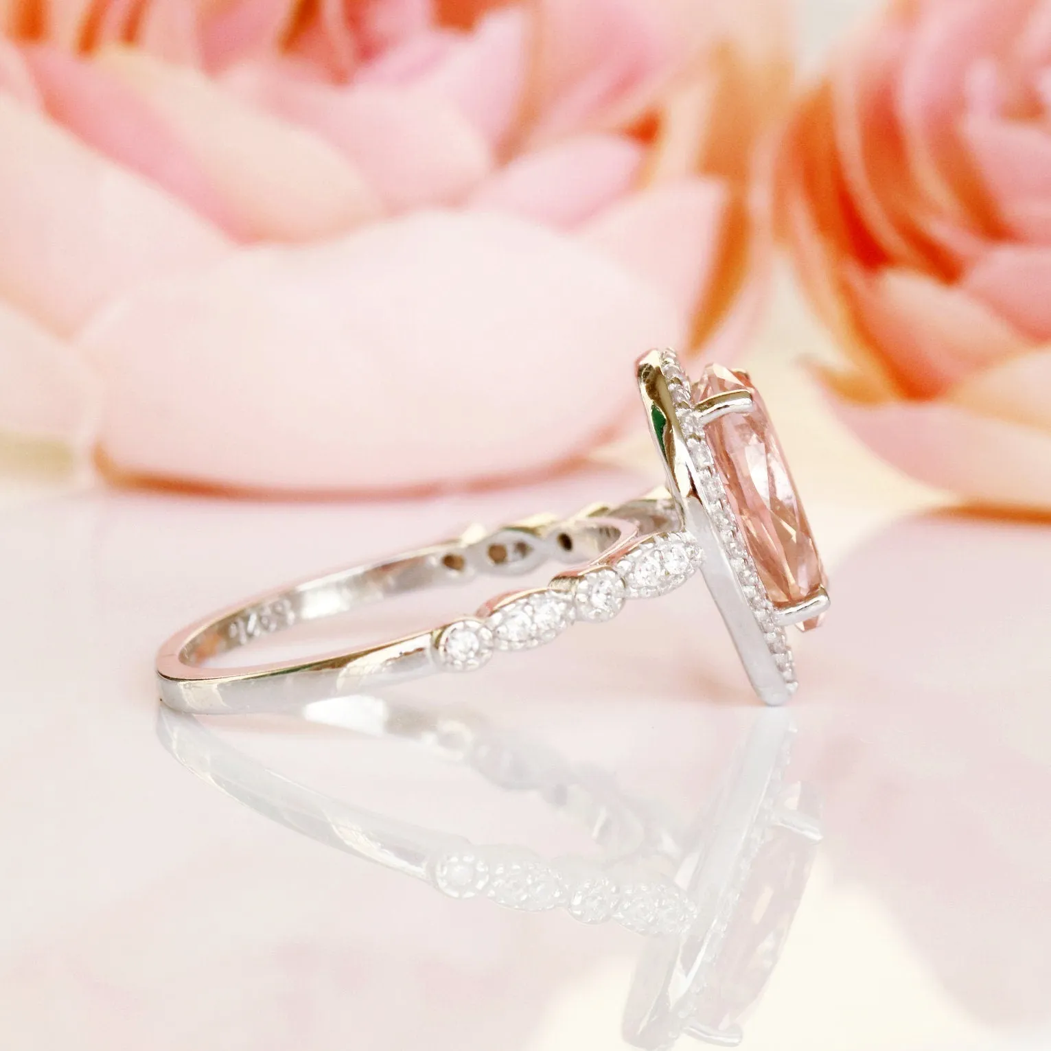 Luxe Teardrop Morganite Ring- Sterling Silver