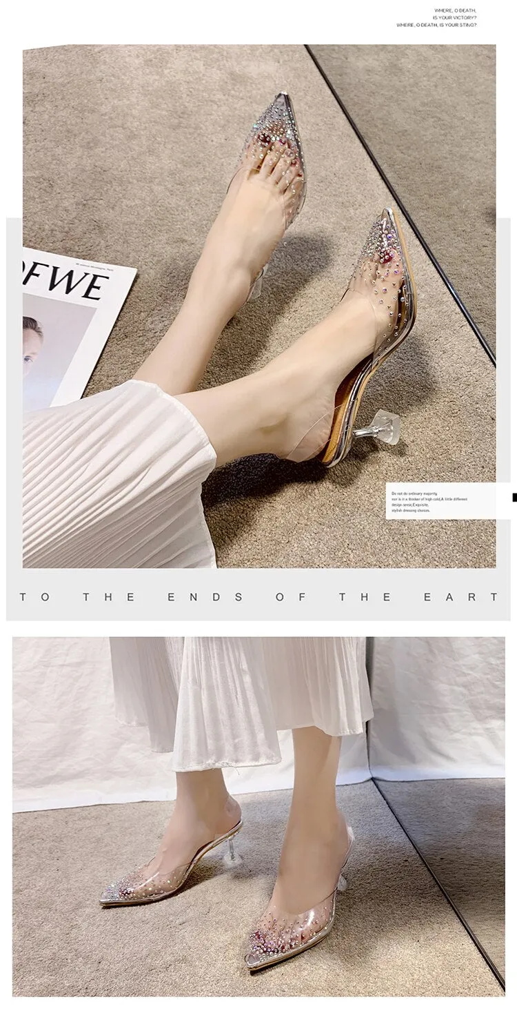 Luxury Pointed Toe Slip on Pumps Transparent High Heels