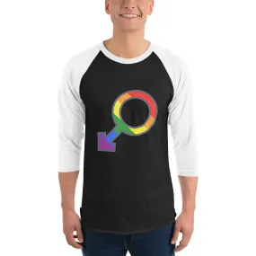 Male Gender Rainbow symbol 3/4 sleeve raglan shirt