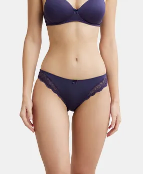 Medium Coverage Soft Touch Microfiber Elastane Stretch Lace Styled Bikini With StayFresh Treatment - Classic Navy