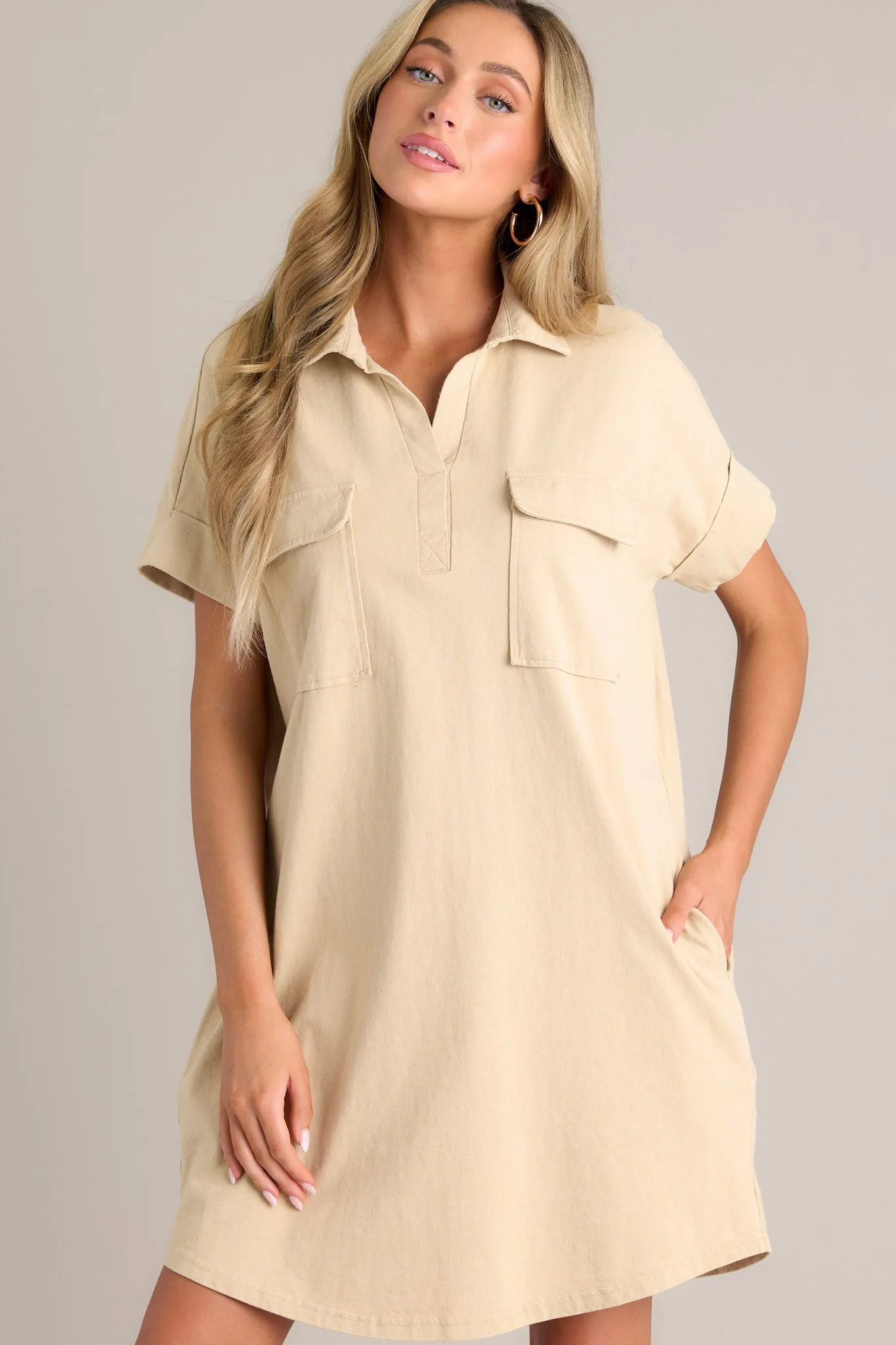 Metropolitan Mood Tan Collared Mini Dress